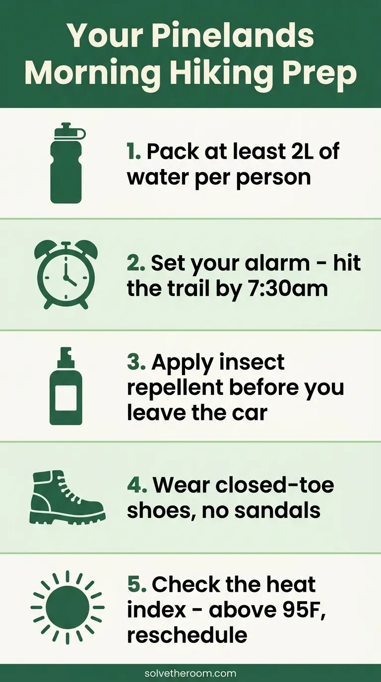 Your Pinelands Morning Hiking Prep — 5-Step Checklist Infographic Pinelands morning hiking prep checklist of five steps